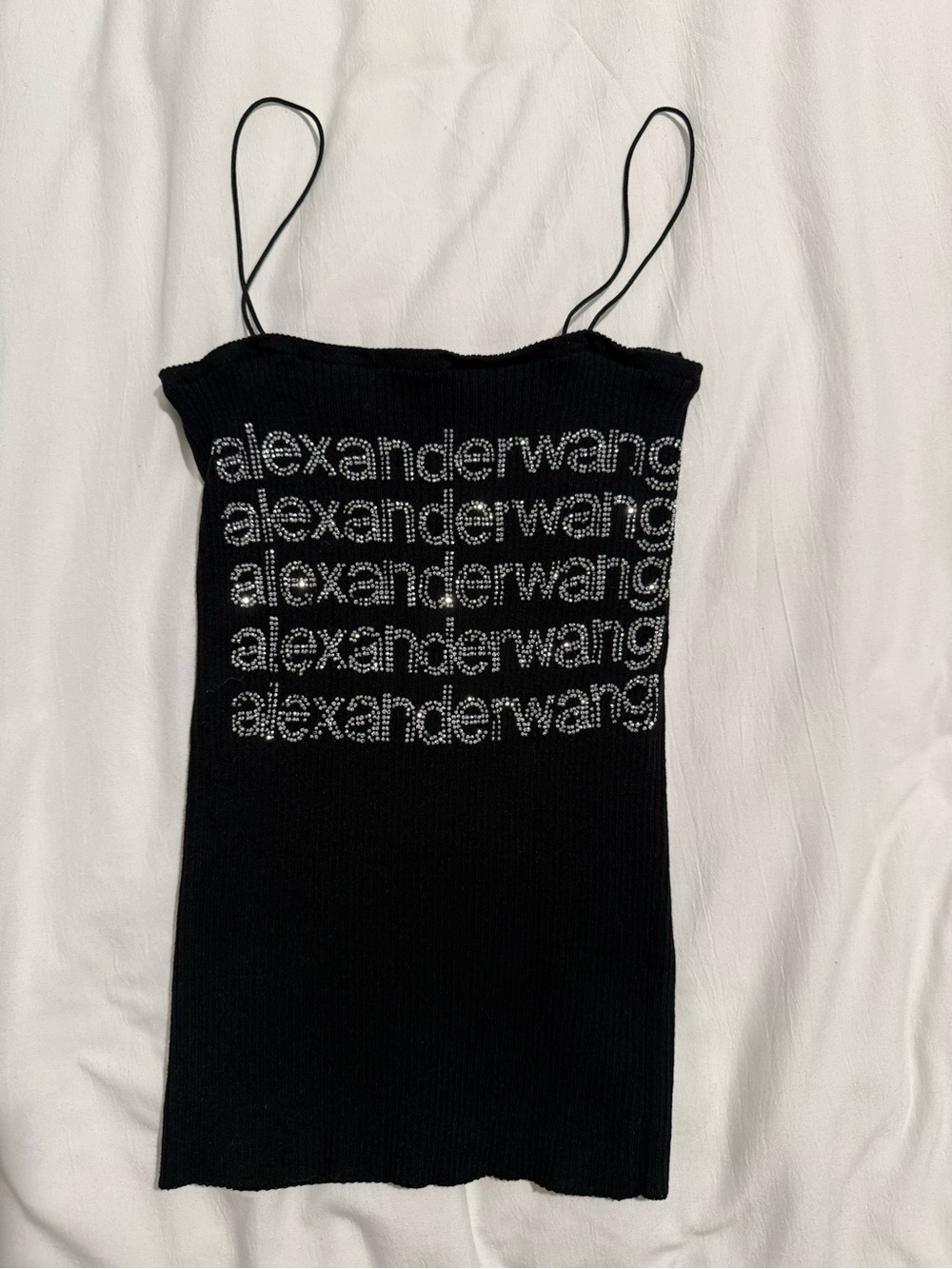 Alexander Wang Black Rhinestone-Logo Spaghetti Strap Tank